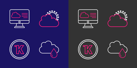 Poster - Set line Cloud with rain, Kelvin, Sun and cloud weather and Weather forecast icon. Vector