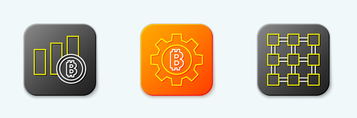 Poster - Set line Pie chart infographic bitcoin, Cryptocurrency Bitcoin and Blockchain technology icon. Vector