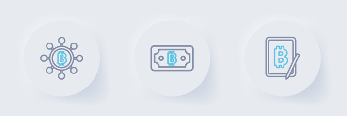 Poster - set line mining bitcoin from tablet, cryptocurrency and blockchain technology bitcoin icon. vector