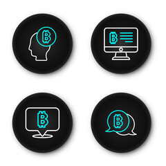 Poster - Set line Bitcoin, Mining bitcoin from monitor and think icon. Vector