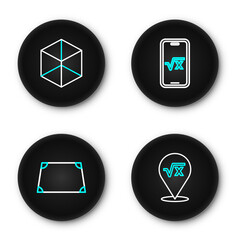 Poster - Set line Square root of x glyph, Acute trapezoid shape, and Geometric figure Cube icon. Vector
