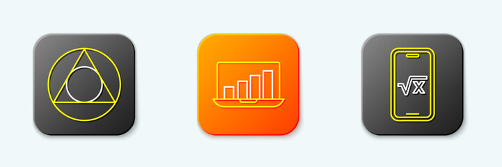 Poster - set line triangle math, laptop with graph chart and square root of x glyph icon. vector