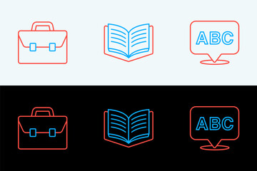 Poster - Set line Alphabet, Briefcase and Open book icon. Vector