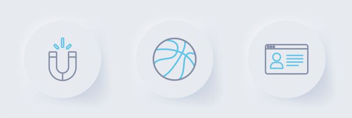 Poster - Set line Online class, Basketball ball and Magnet icon. Vector