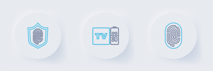 Poster - Set line Fingerprint, Multimedia and TV box receiver and icon. Vector
