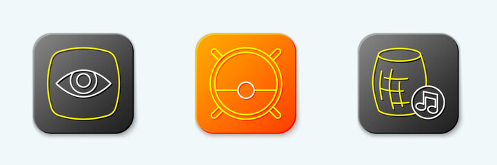 Poster - set line security camera, robot vacuum cleaner and voice assistant icon. vector