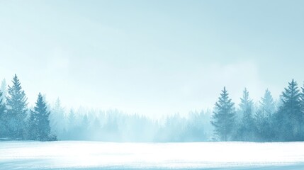 Snowy forest winter landscape, frosty trees, hazy background, serene winter scene