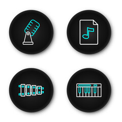 Poster - set line music synthesizer, xylophone, mp3 file document and microphone icon. vector