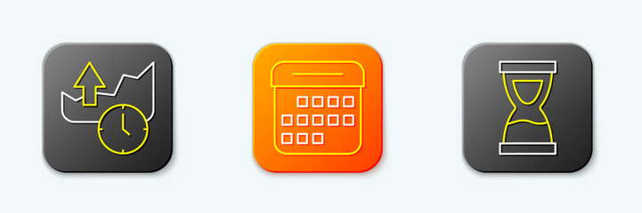 Poster - set line stocks market growth graphs, calendar and old hourglass icon. vector