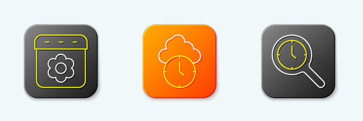 Poster - set line calendar spring, clock and magnifying glass with clock icon. vector