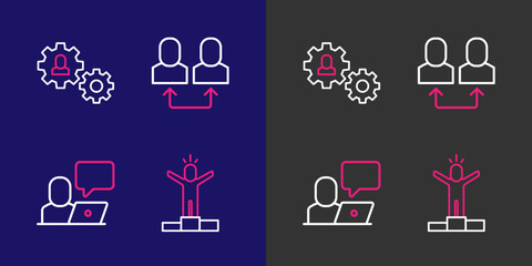 Poster - Set line Productive human, Freelancer, Exchange work and Human with gear icon. Vector