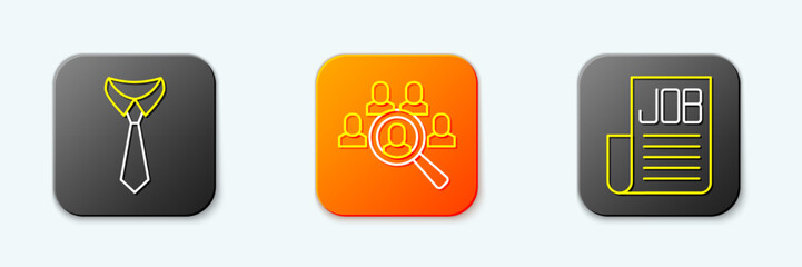 Poster - Set line Tie, Magnifying glass for search job and Search icon. Vector
