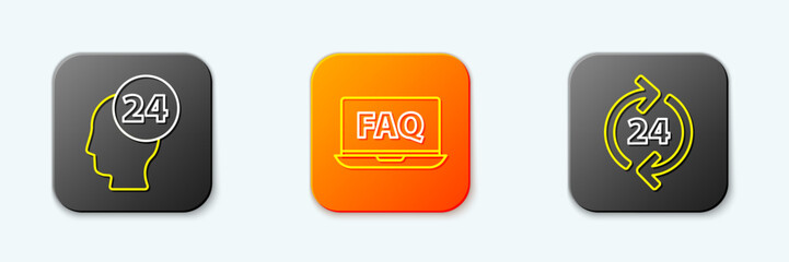 Poster - Set line Support operator in touch, Laptop and FAQ and Telephone 24 hours support icon. Vector