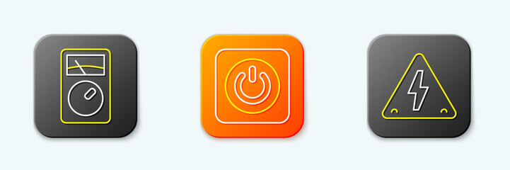 Poster - set line ampere meter, multimeter, power button and high voltage icon. vector
