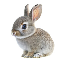 Wall Mural - Cute gray rabbit sitting on bright background