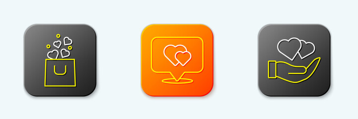 Poster - set line shopping bag with heart, location and heart hand icon. vector