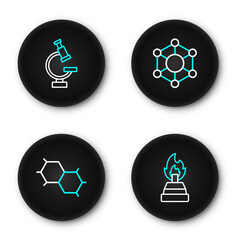 Poster - set line alcohol or spirit burner, chemical formula, molecule and microscope icon. vector