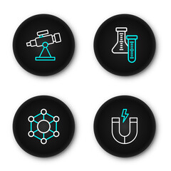 Poster - set line magnet, molecule, test tube and telescope icon. vector