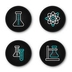 Poster - set line test tube flask on stand, atom and icon. vector