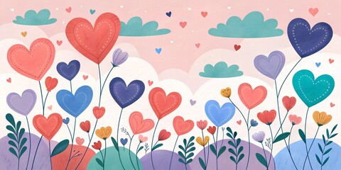 Wall Mural - Abstract pastel background with hearts - concept Mother's Day, Valentine's Day, Birthday - spring colors
