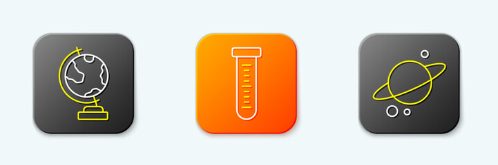 Poster - set line earth globe, test tube and planet saturn icon. vector