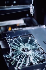 Poster - A broken laptop computer sitting on a table