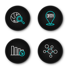 Poster - Set line Mind map infographic, Financial growth decrease, Data analysis and Search globe icon. Vector
