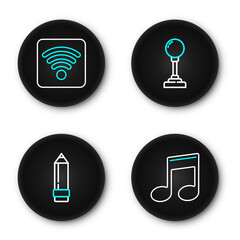 Poster - set line music note, tone, pencil with eraser, joystick for arcade machine and wi-fi wireless intern