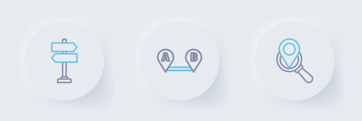 Poster - set line search location, route and road traffic sign icon. vector