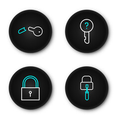 Poster - set line lock picks for lock picking, undefined key and broken icon. vector