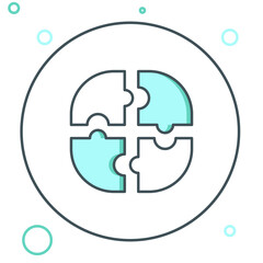 Poster - Line Piece of puzzle icon isolated on white background. Business, marketing, finance, template, layout, infographics, internet concept. Colorful outline concept. Vector