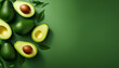 © Maxie - ai photograph banner with fresh sliced avocado on a green background with reproduction space