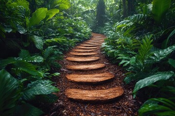 Wall Mural - A winding path through dense jungle foliage
