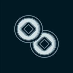Poster - Line Chinese Yuan currency symbol icon isolated on black background. Coin money. Banking currency sign. Cash symbol. Flat filled outline style with shadow. Vector