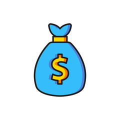 Poster - Color Money bag icon isolated on white background. Dollar or USD symbol. Cash Banking currency sign. Flat filled outline style with shadow. Vector
