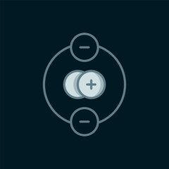 Poster - Line Atom icon isolated on black background. Symbol of science, education, nuclear physics, scientific research. Flat filled outline style with shadow. Vector