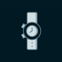 Poster - Line Wrist watch icon isolated on black background. Wristwatch icon. Flat filled outline style with shadow. Vector