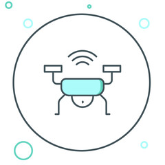 Poster - Line Smart drone system icon isolated on white background. Quadrocopter with video and photo camera symbol. Colorful outline concept. Vector