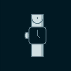 Poster - Line Wrist watch icon isolated on black background. Wristwatch icon. Flat filled outline style with shadow. Vector