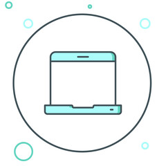 Poster - Line Laptop icon isolated on white background. Computer notebook with empty screen sign. Colorful outline concept. Vector