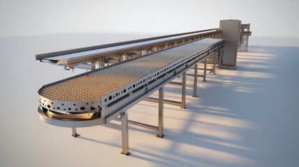 Poster - Conveyor belt at factory, plant or warehouse in front and perspective view. Vector realistic illustration of automated machine in mass production line isolated on white background