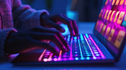 Poster - A person creating a Facebook ad campaign on a computer screen with targeted audience details on a  background