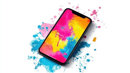 Poster - A digital advertisement campaign for a mobile app displayed on a smartphone screen with vibrant graphics on a white isolated background