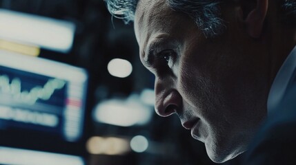 Poster - A close-up shot of a person gazing at their computer screen, ideal for illustrations on digital communication and technology
