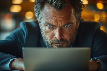 Poster - a person looking at a laptop screen, possibly working or browsing