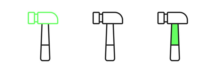 Wall Mural - Set line Hammer icon isolated on white background. Tool for repair. Vector