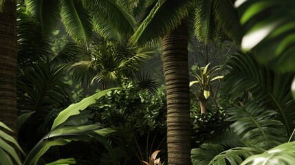 a giraffe stands tall in the midst of a dense jungle