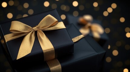 Wall Mural - A beautifully wrapped gift box with a luxurious gold bow, perfect for special occasions