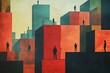 © Sergej Gerasimov - Minimalist artwork depicting silhouettes and giant blocks symbolizing global pressure and isolation