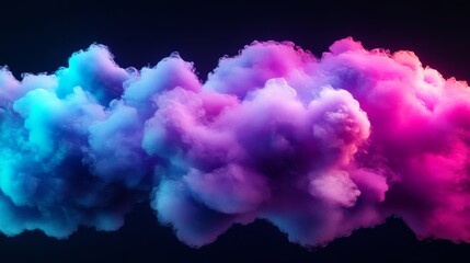 Poster - Neon cloud in bright pink, purple and blue colors. Realistic vector illustration of magic fantasy and futuristic fog. Magic surreal smoke with gradient effect. Vibrant illuminated cumulus elements.